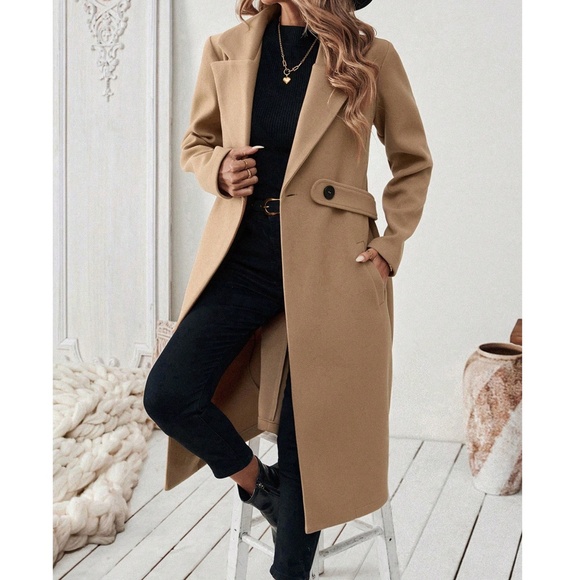 Classic Khaki Button up Pockets Loose Fit Coat Jacket - Picture 1 of 3